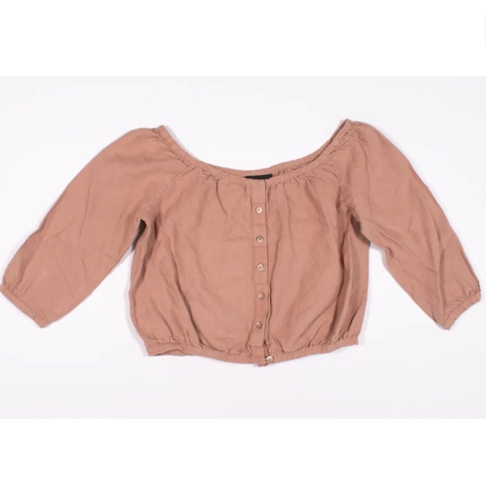 No. 6 Store Linen Dusty Pink Button Down Off Shoulder Top Shirt Size 2